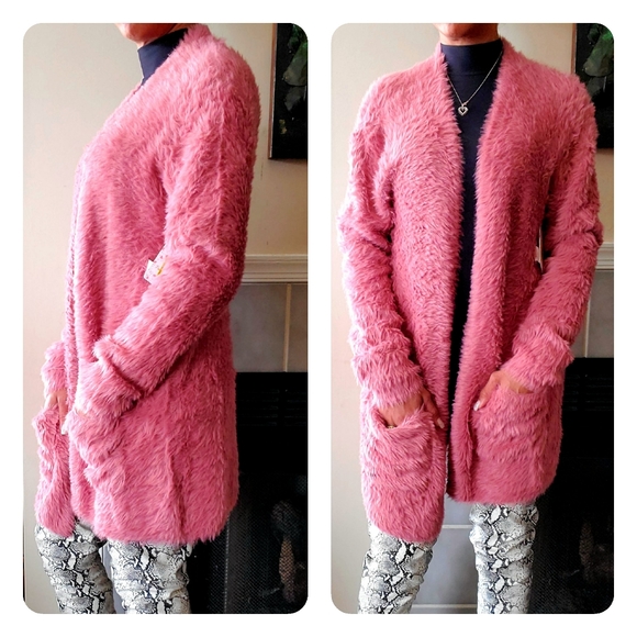 Free People Dusty Rose Faux Fur Cardigan - Picture 2 of 8